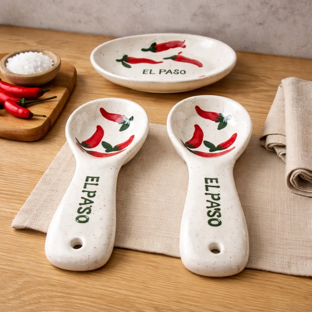 EL PASO Red Hot Chili Peppers Ceramic Spoon Rest Set of 3